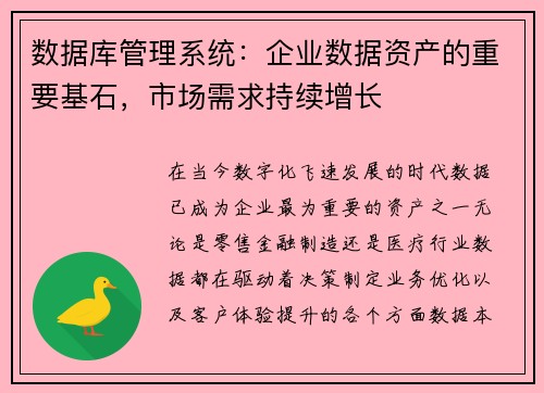 数据库管理系统：企业数据资产的重要基石，市场需求持续增长